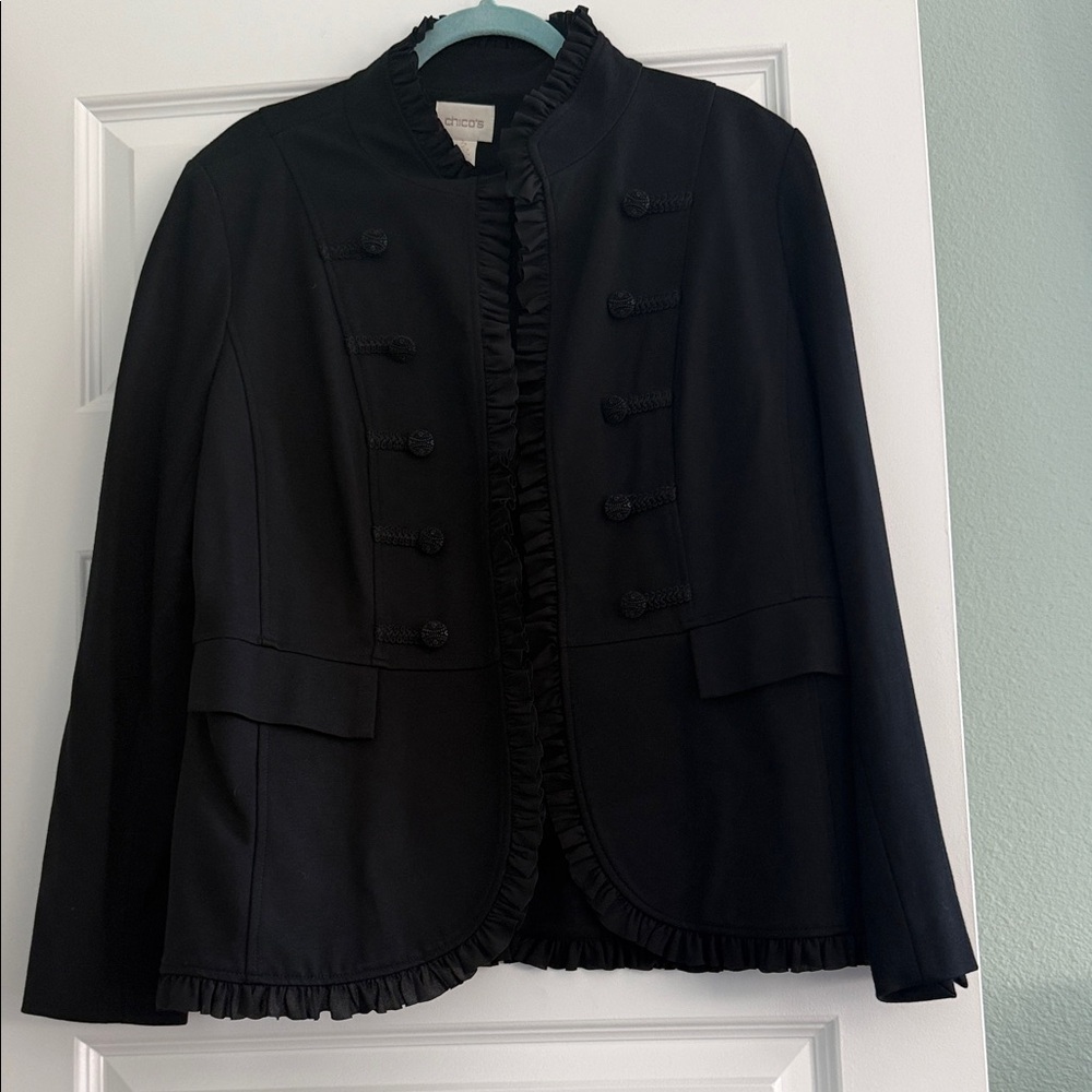 Chico's Elegant Black Ruffled Blazer